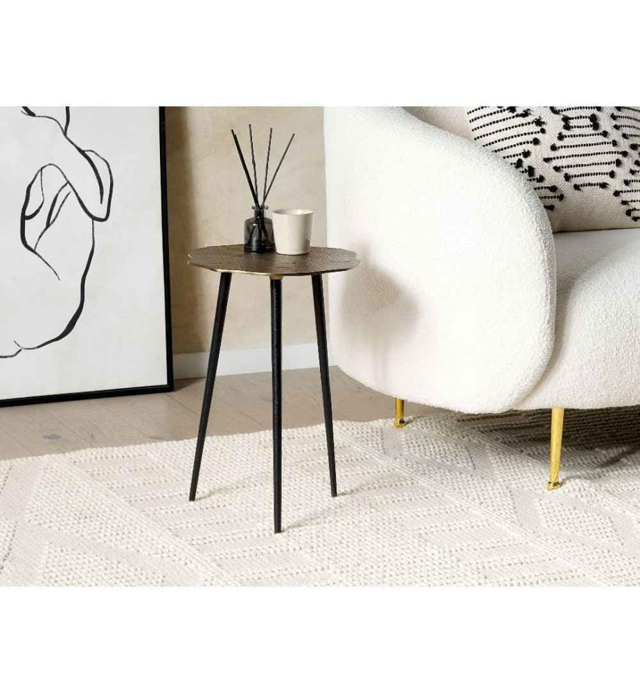 Table d'Appoint Doré et Noir en Aluminium 33 x 48 cm à Plateau Irrégulier Rond Bout de Canapé Rétro Elégant sur Trépied