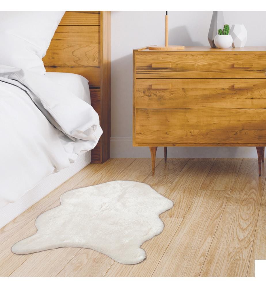 Tapis Imitation Fourrure Poil Fin Ecru - 60 x 90 cm