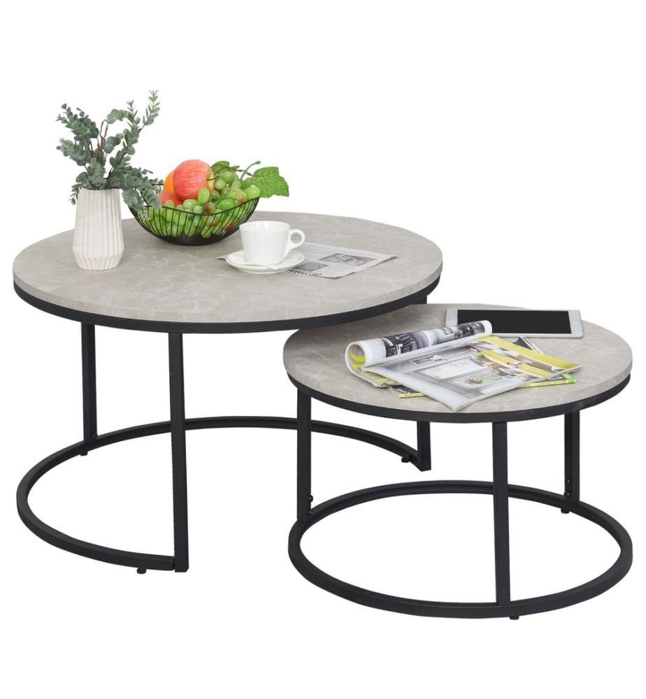 Lot de 2 tables basses à structure métallique empilable Gris-Noir