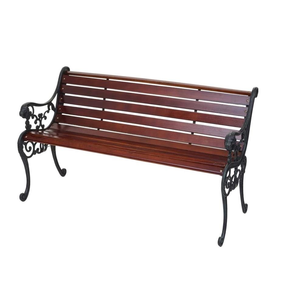 Banc de jardin 2 places fonte bois 125 cm brun