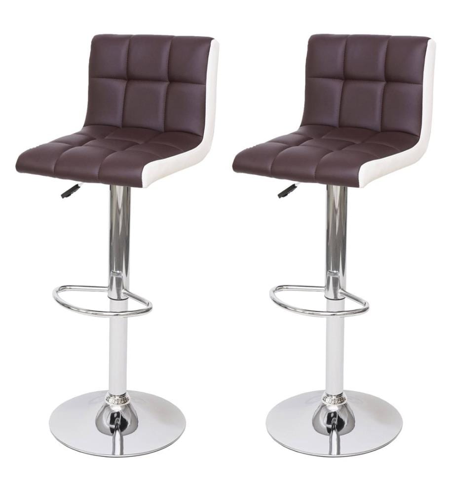 Lot de 2 tabourets de bar JAM-G87 réglables en hauteur en similicuir brun-blanc Pied chromé