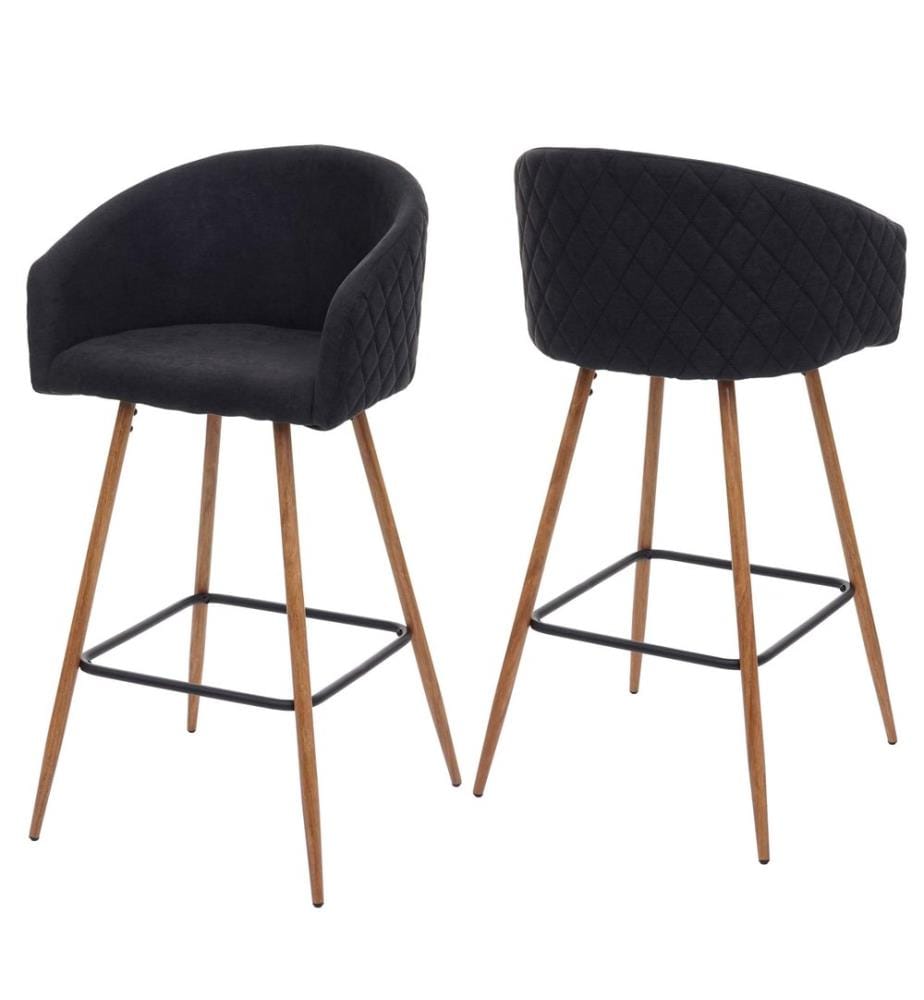 2x Tabouret de bar tabouret de comptoir avec dossier velours gris anthracite