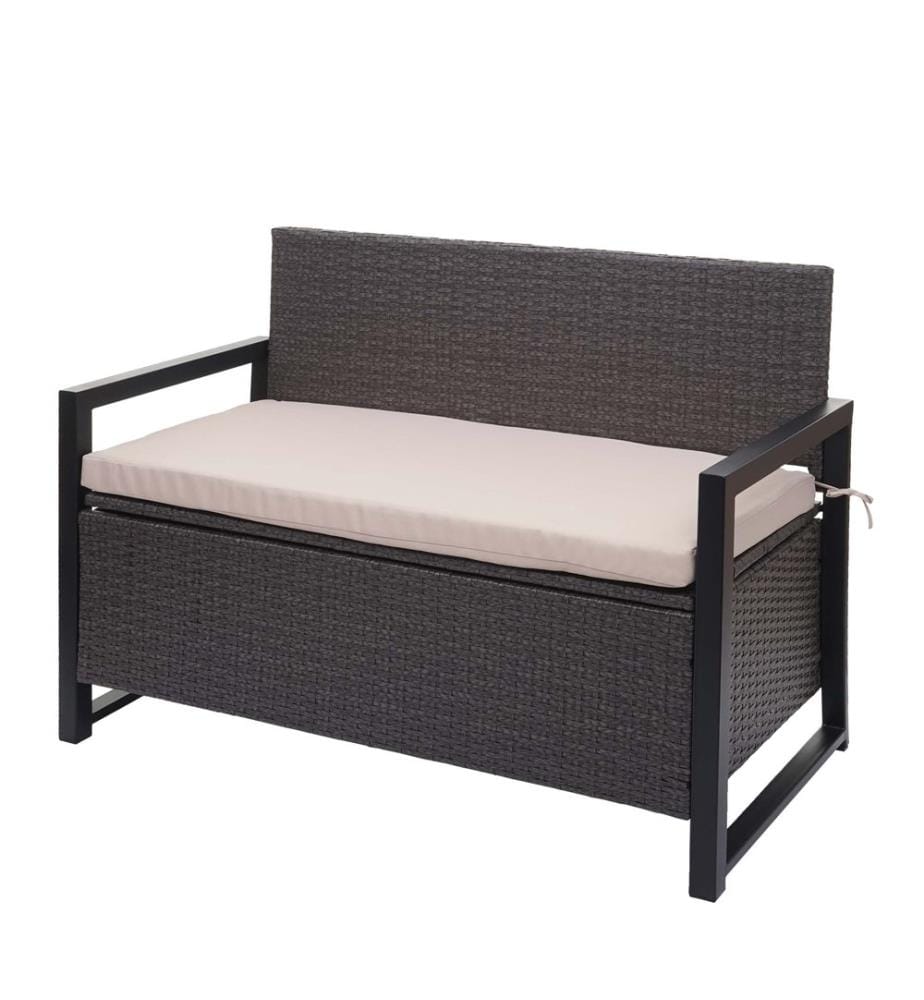 Banc coffre en rotin JAM-F39 2 places gris, coussin beige