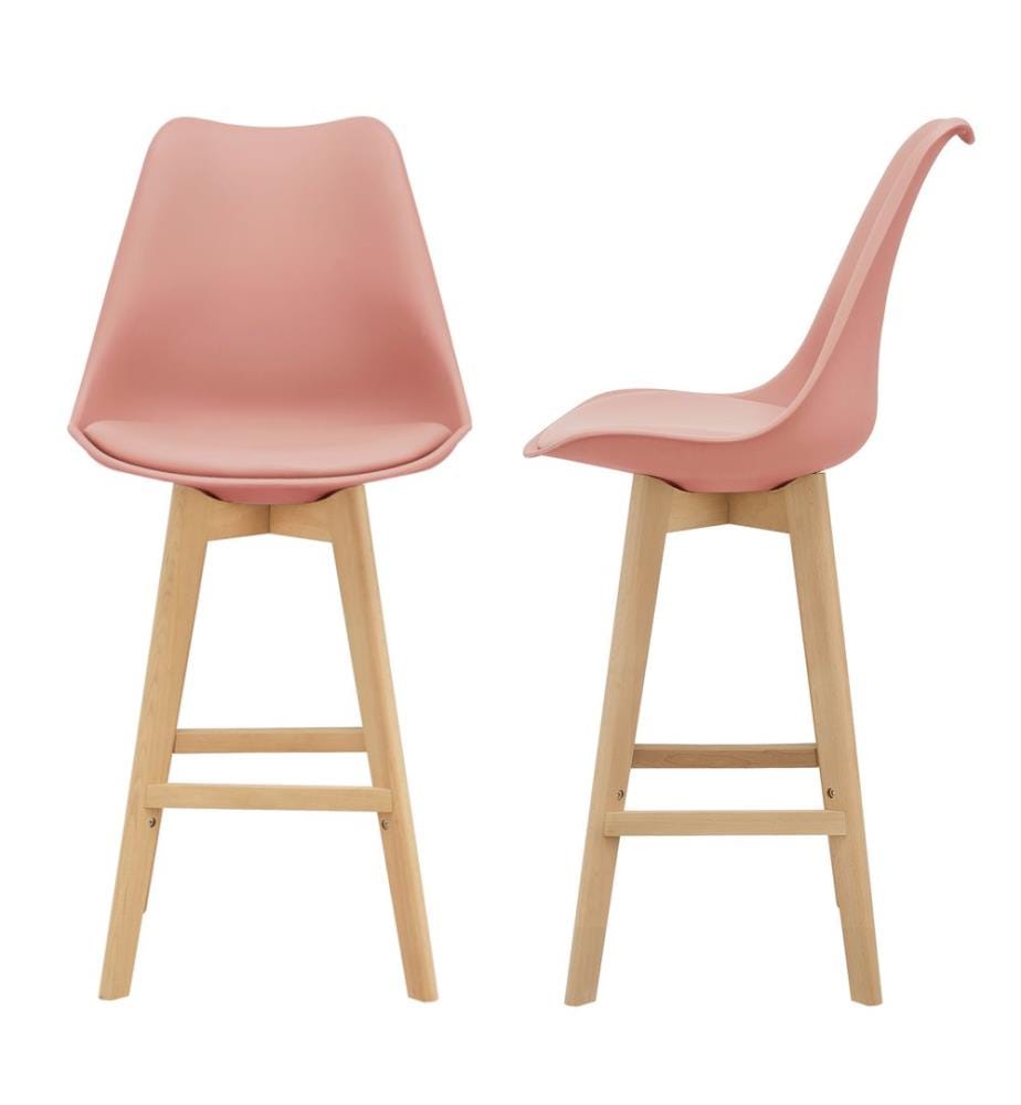 Lot de 2 tabourets de bar Chaise de bar Lublin avec dossier hêtre-structure rose