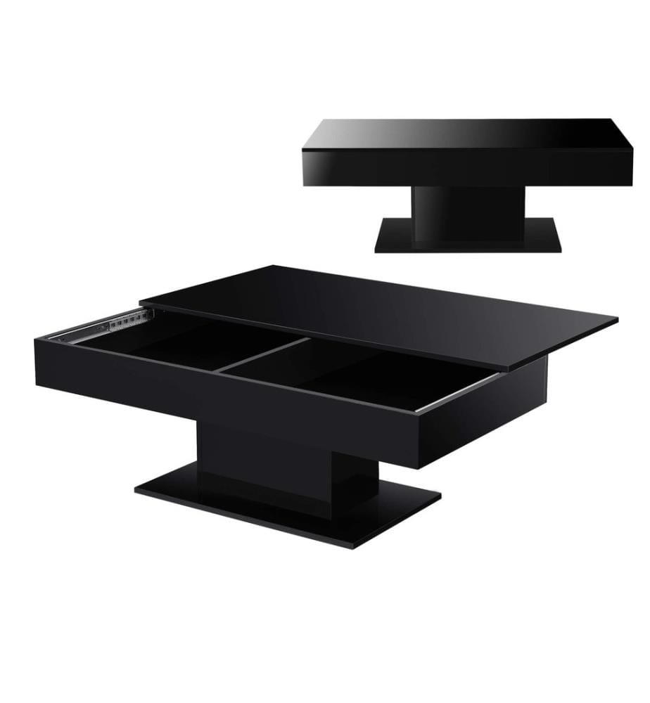 Table basse Lünen avec 2 compartiments de rangement Noir brillant