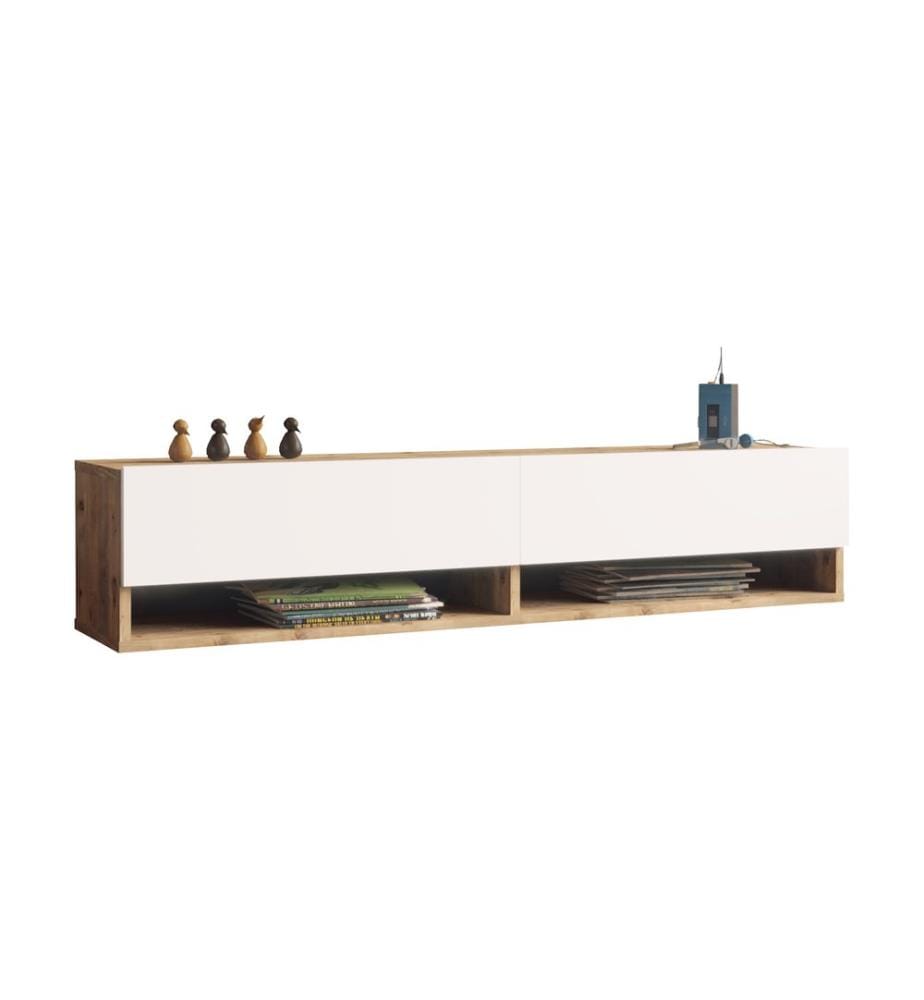 Table TV Laitila 140x31.5x29.5 cm chêne rustique blanc