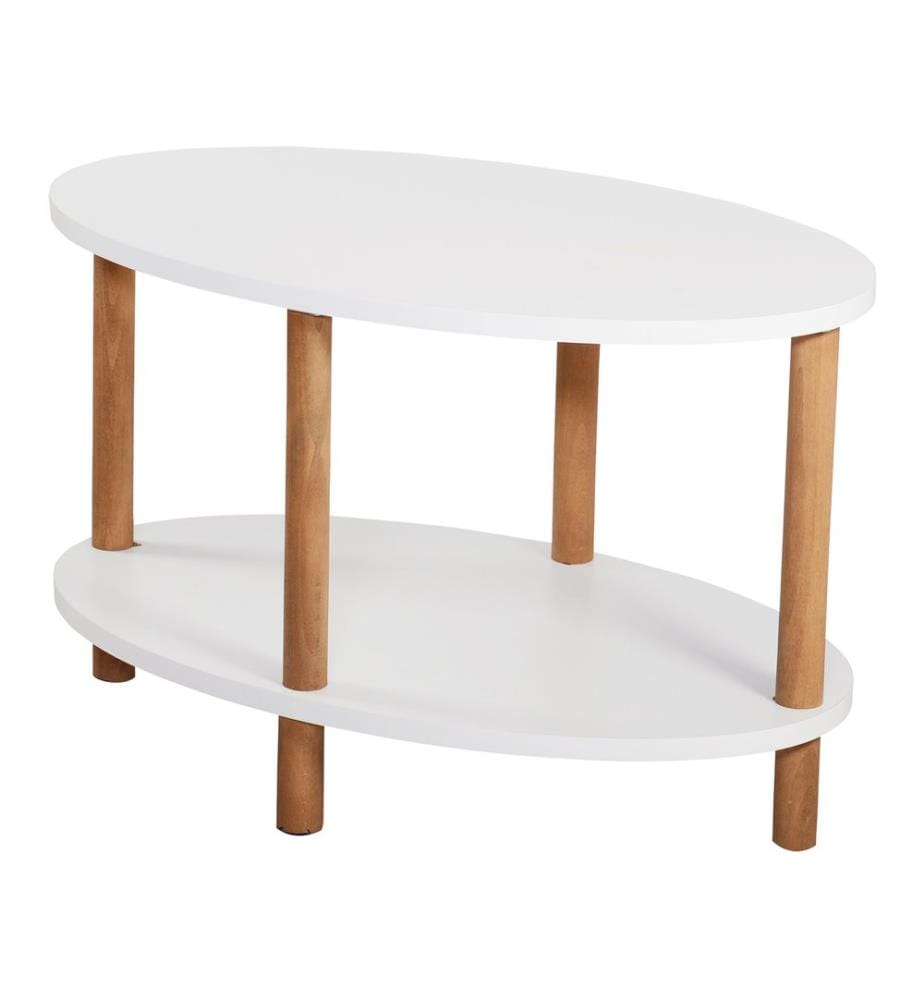 Table basse Højreby avec plateau inférieur 43x70x44 cm Ovale Blanc