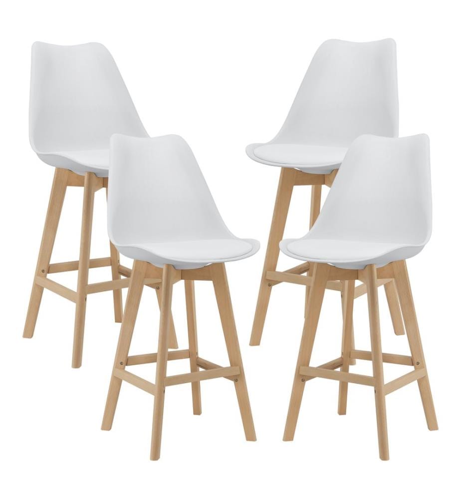 Lot de 4 tabourets de bar Chaise de bar avec dossier Lublin Blanc