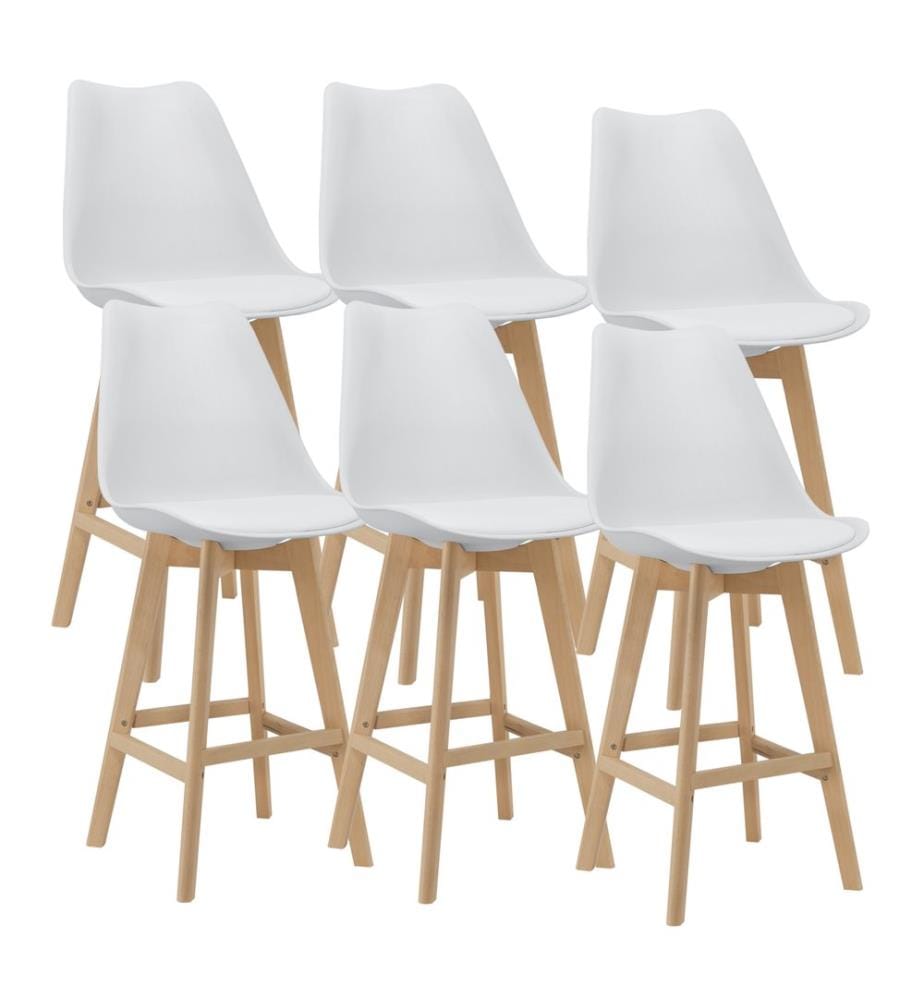Lot de 6 tabourets de bar Chaise de bar avec dossier Lublin Blanc