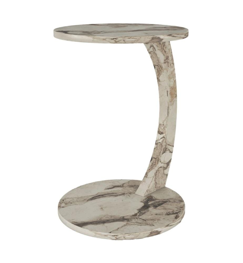 Table d'appoint à roulettes aspect marbre blanc crème