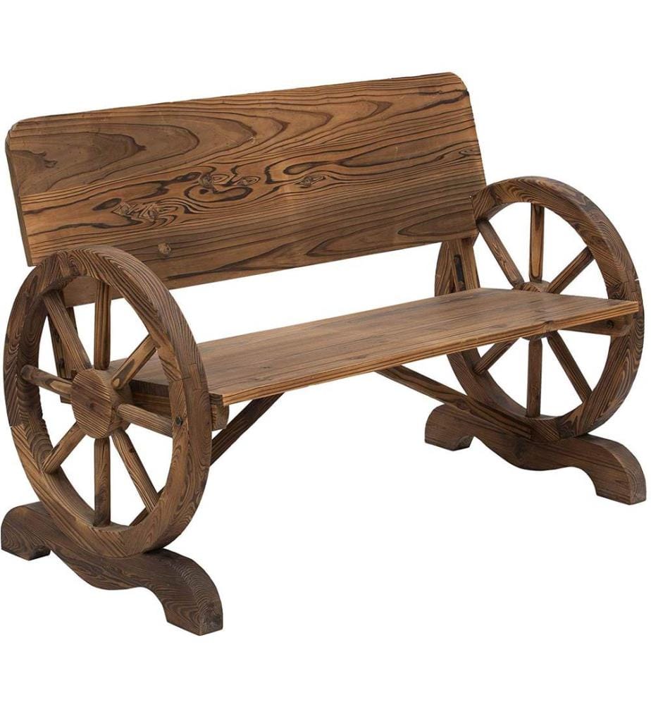 Banc de jardin Banc avec roues de chariot - bois massif