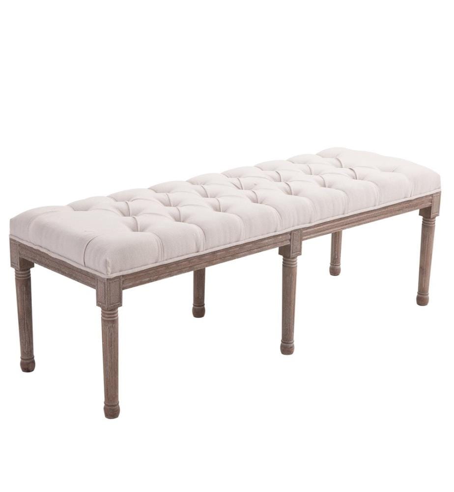 Banc recouvert de lin 142 cm Vintage Shabby pieds