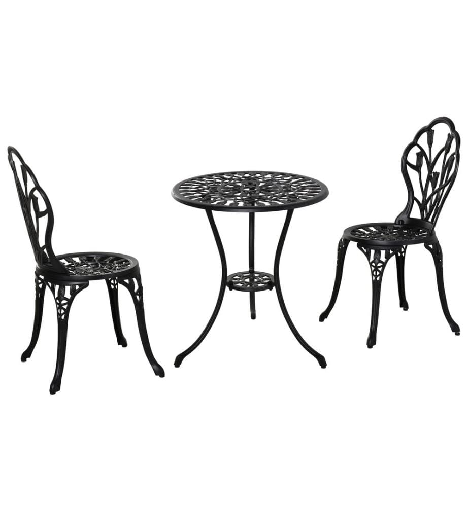 Set de balcon 3pcs alu noir 2x chaise de jardin et 1x table de jardin