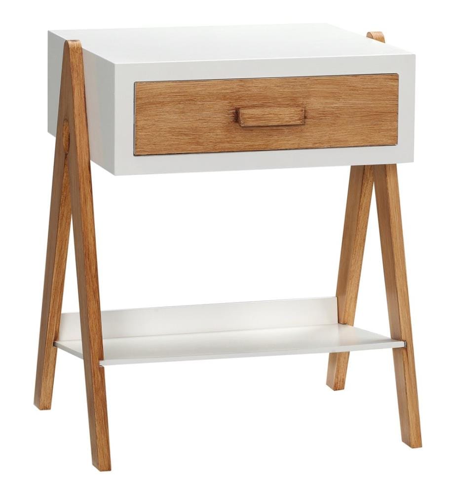 Table de nuit d'appoint avec tiroir Design Skandi blanc-marron
