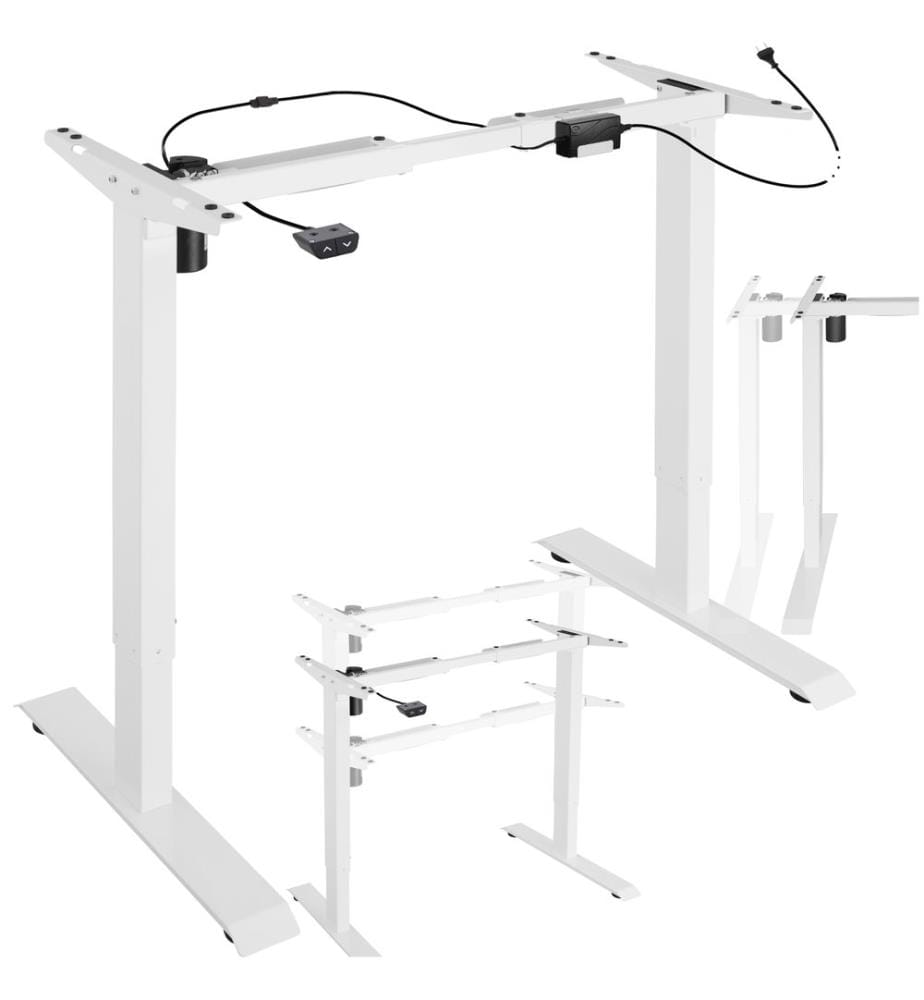 Cadre de bureau assis debout, réglable en hauteur électriquement 85-129x65x71-121 cm - blanc