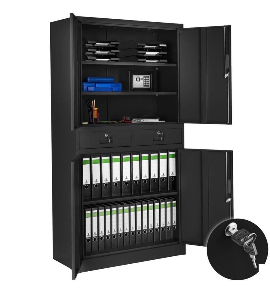 Armoire métallique de classement Cosmo avec 2 tiroirs 40 x 80 x 180 cm - noirnoir