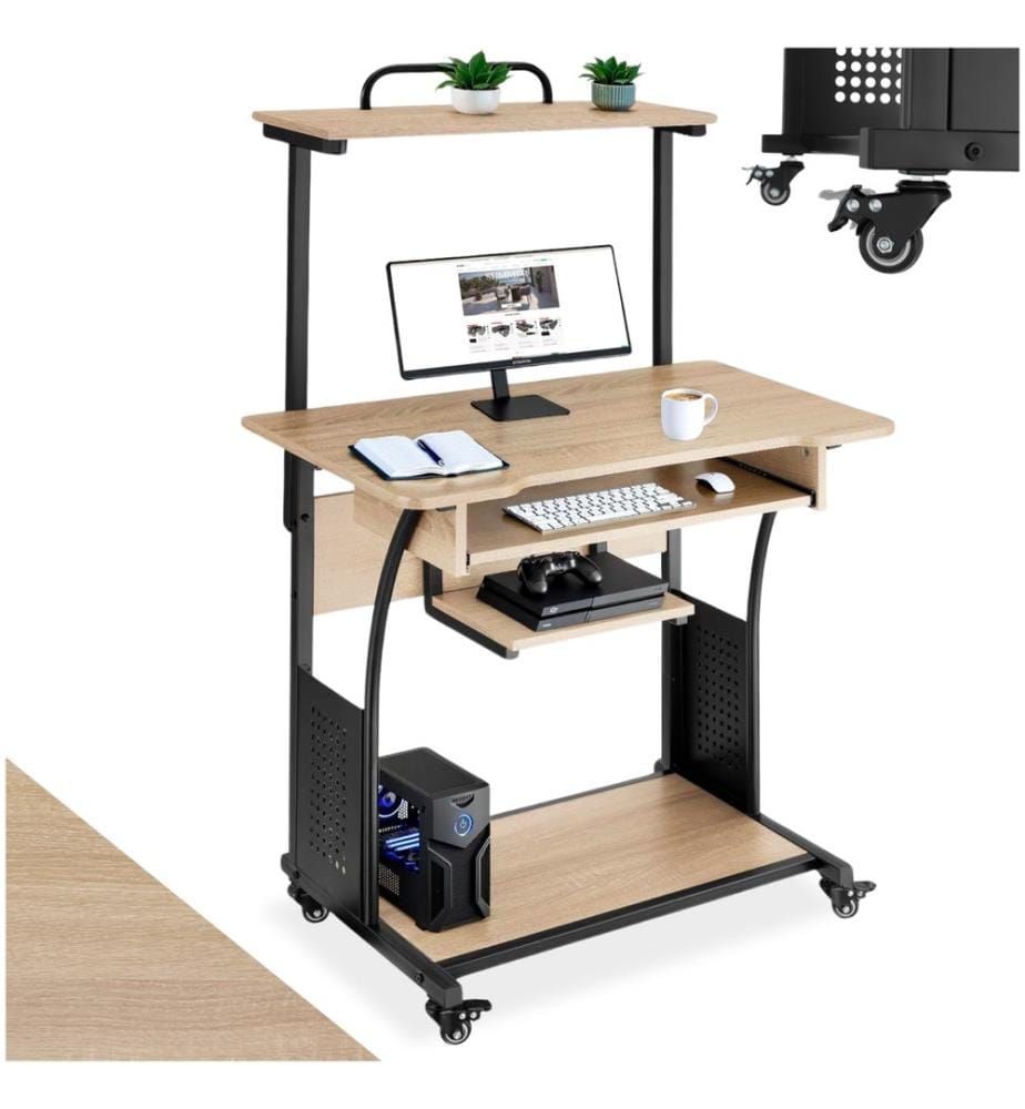 Bureau Fife 80x65,5x130,5 cm - Bois clair industriel, Chêne Sonoma