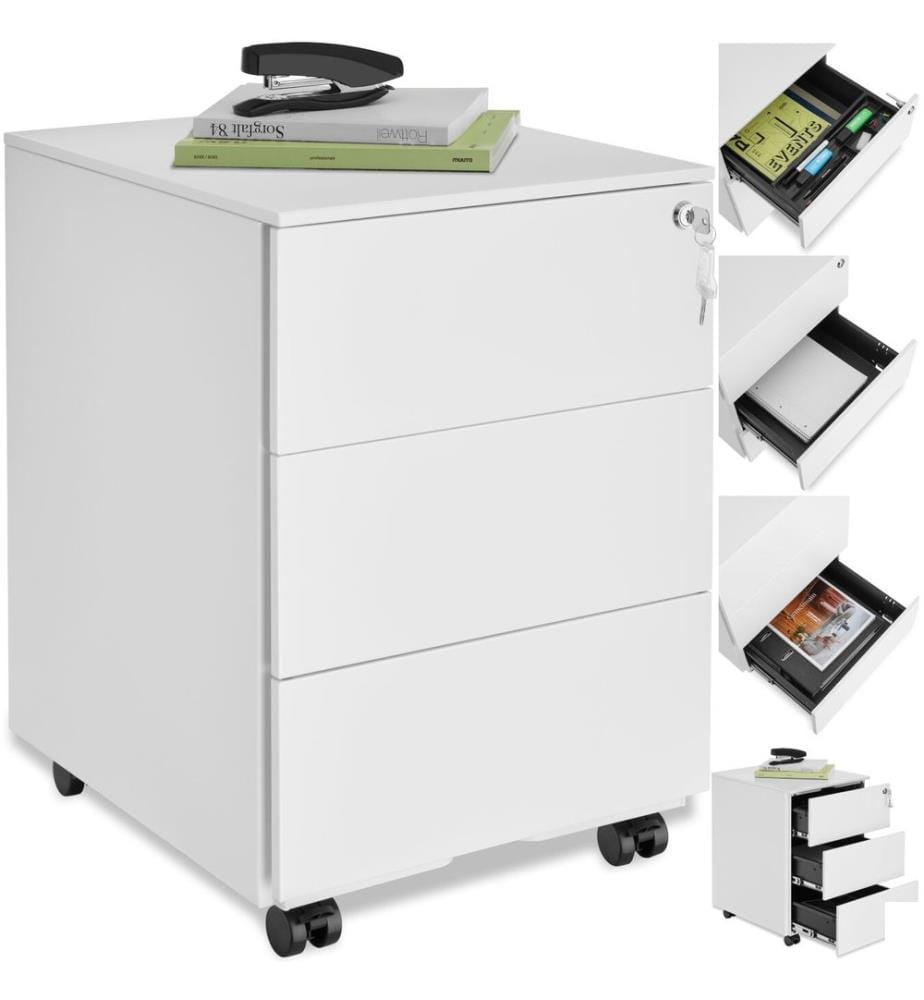 Caisson de bureau à roulettes Magna avec 3 tiroirs verrouillables - blanc