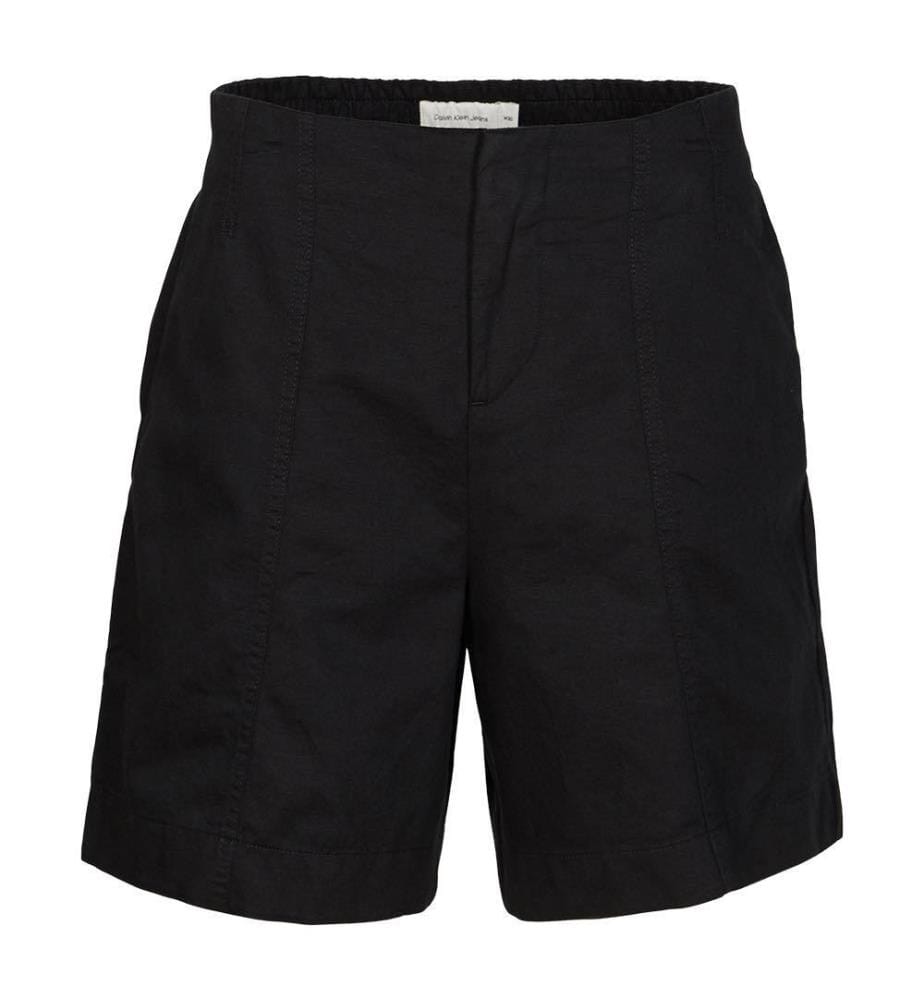 Short en sergé de coton et lin - Noir