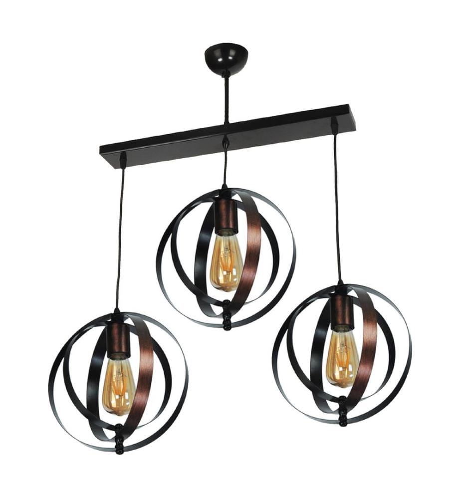 Suspension Haverhill 3xE27 métal cuivre noir