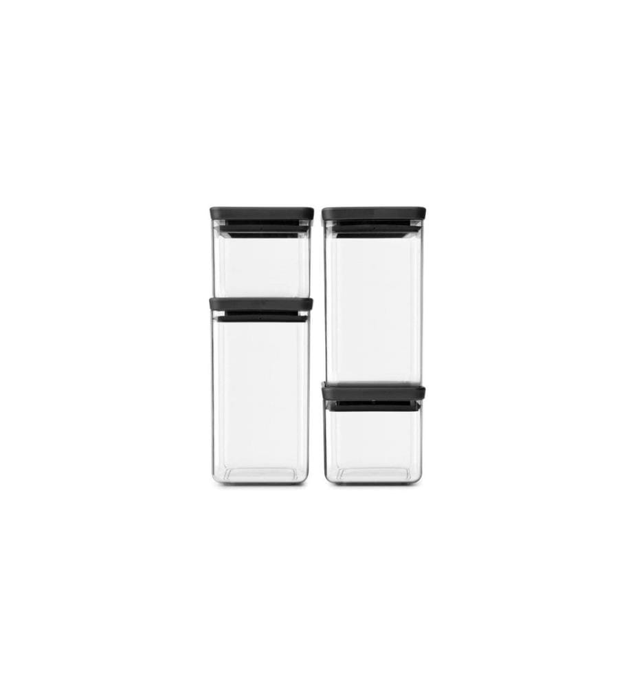 BRABANTIA - Récipients à provisions Tasty 4 pièces, 4.6 l, Gris foncé/Transparent