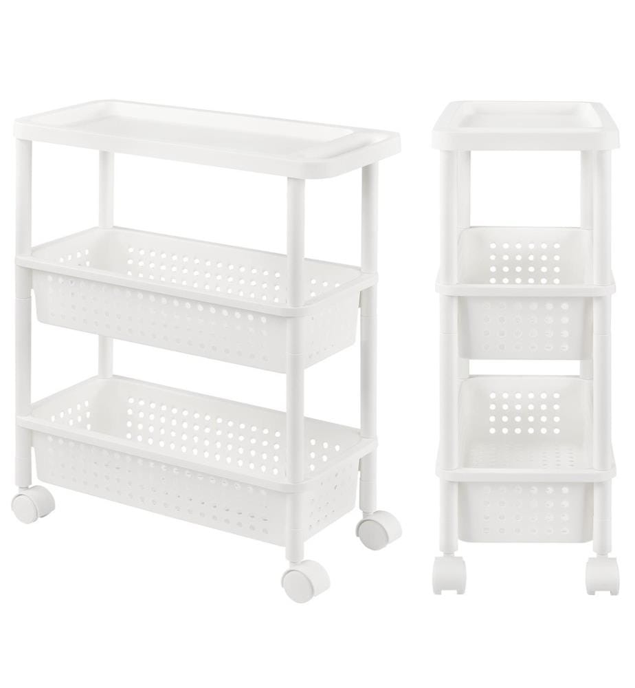 Étagère roulante 77x22x48 cm avec paniers 3 étages Blanc