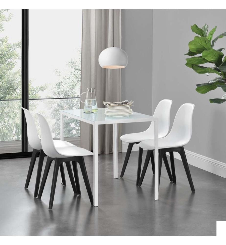 Table de salle à manger avec 4 chaises Stathelle 105x60x75 cm Blanc Plateau en verre