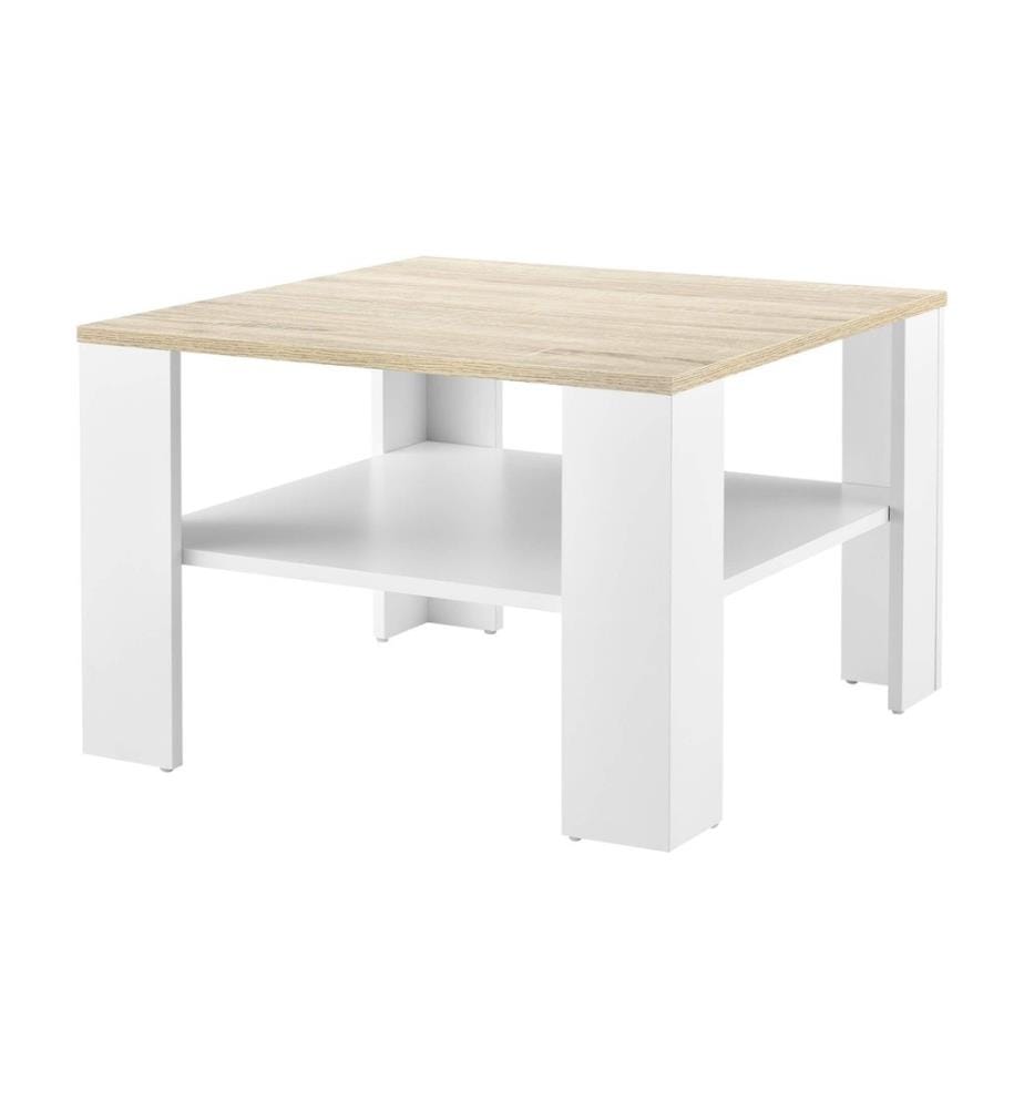 Table basse Aachen 60x60x40 cm avec plateau blanc imitation chêne