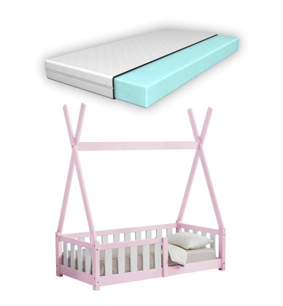 Lit d'enfant Helsingborg 70x140 cm avec matelas rose