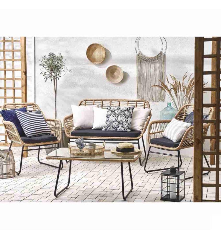 Ensemble de salon de jardin avec table 4 places MINORI Polyrotin Beige
