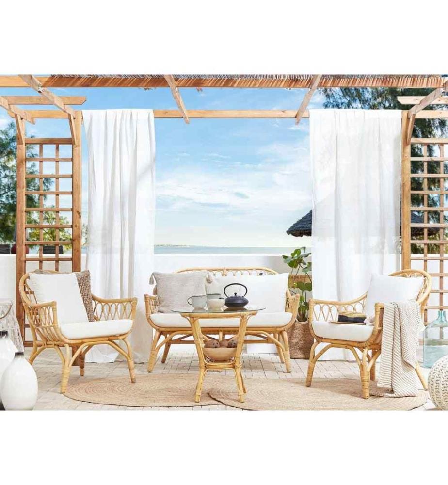 Ensemble de salon de jardin avec table 4 places SIBARI Rotin Naturel