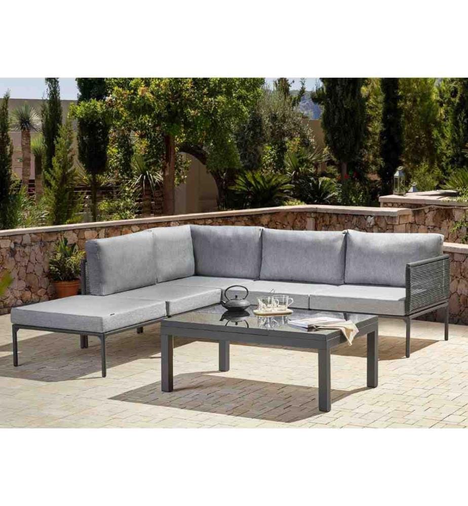 Ensemble de canapés d'angle de jardin 6 places FORANO Métal Gris