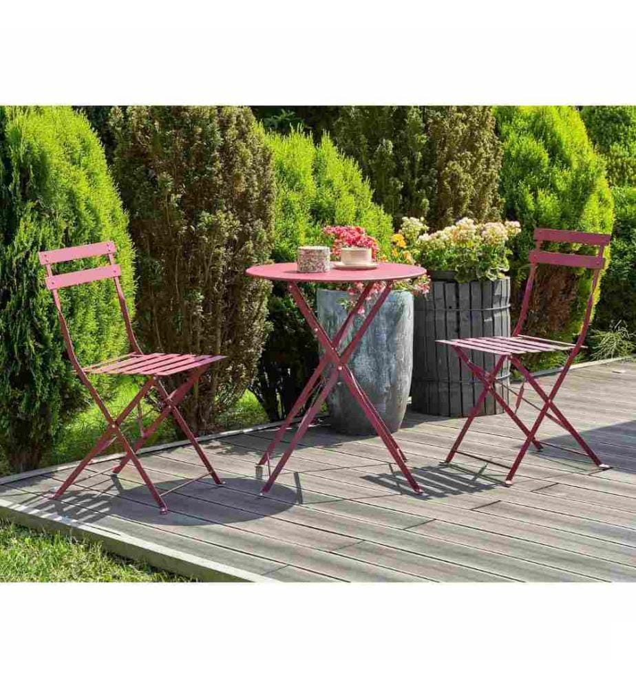Ensemble bistrot Pliant FIORI Métal Rouge Bordeaux