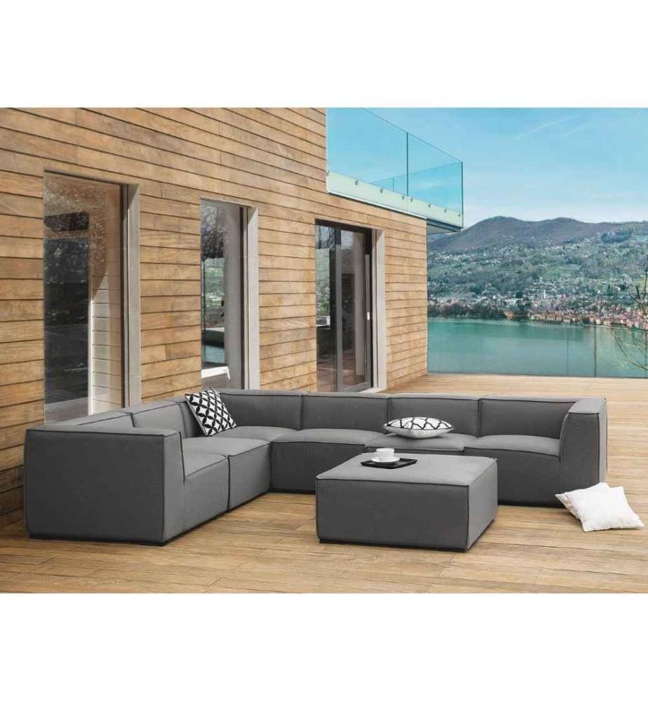Canapé d'angle de jardin avec ottoman 7 places AREZZO Côté droit Gris