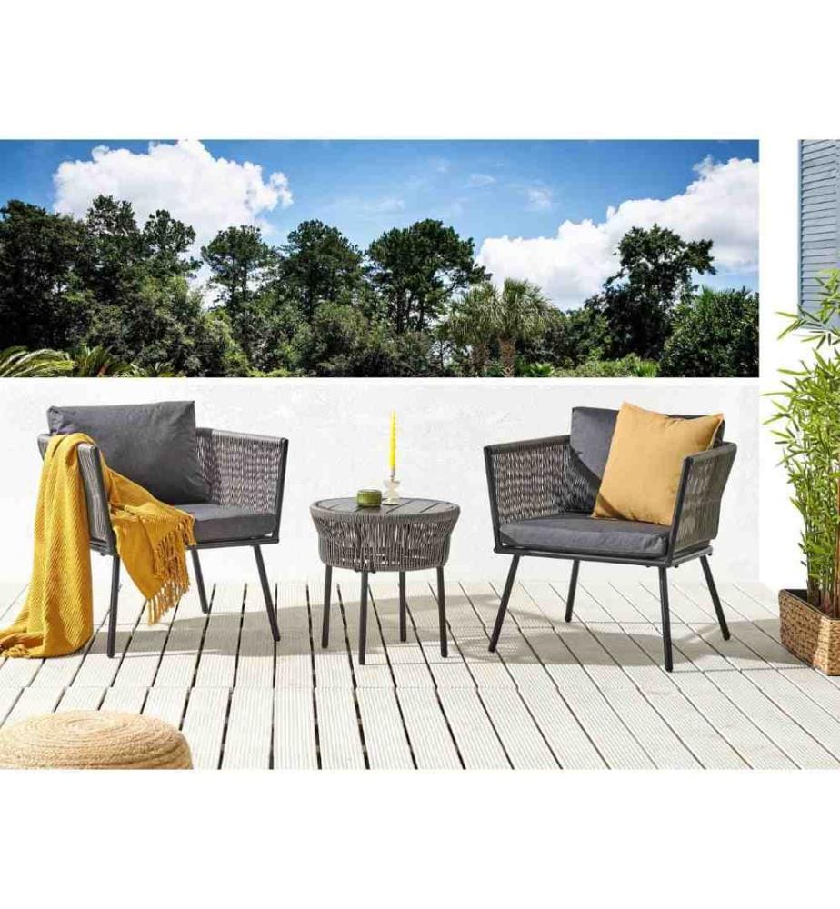 Ensemble bistrot avec coussins GARGANO Polyrotin Gris