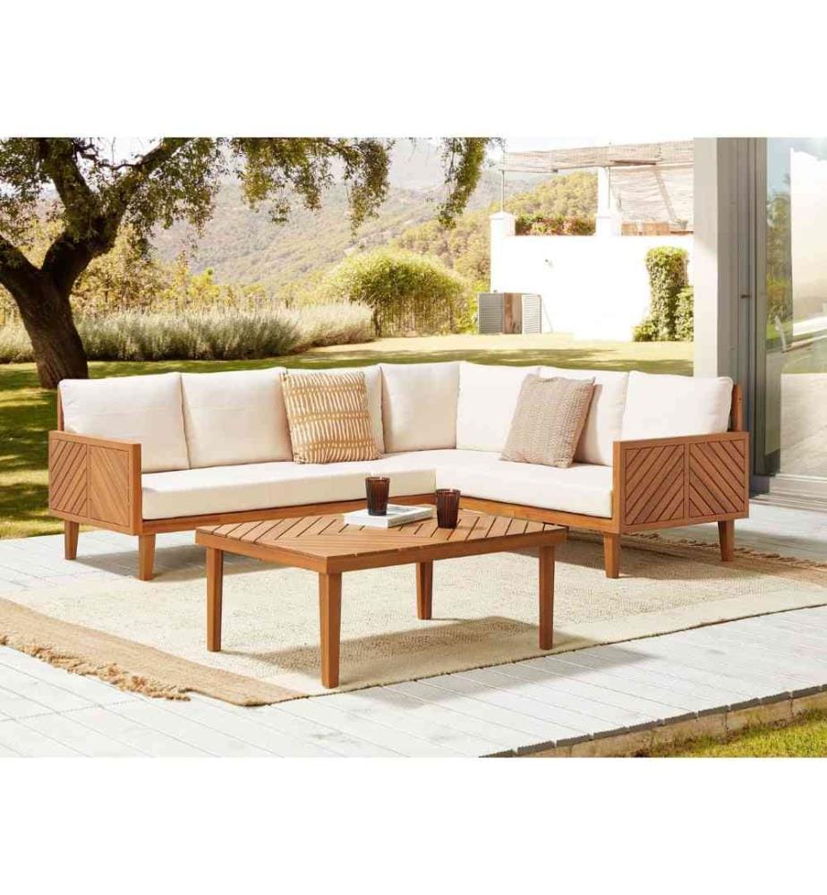 Ensemble de canapés d'angle de jardin 4 places BARATTI Côté gauche Acacia Marron