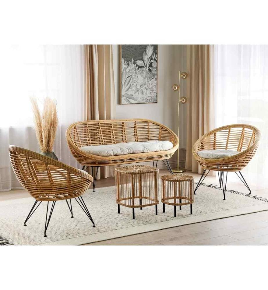 Ensemble de salon de jardin avec table 4 places MARATEA/CESENATICO Rotin Naturel