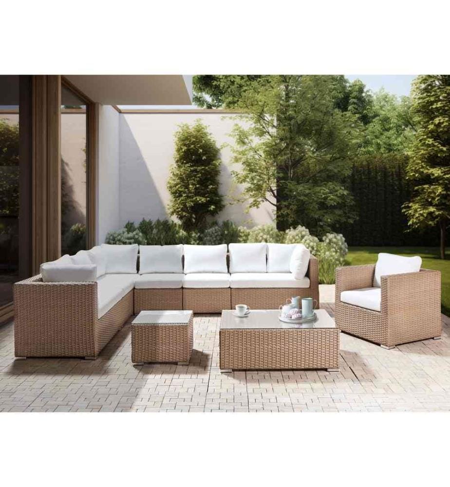 Ensemble de salon de jardin avec table 8 places XXL Côté droit Polyrotin Beige sable