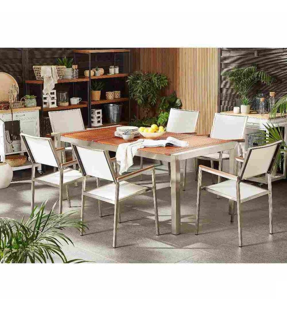 Salle à manger de jardin 6 places GROSSETO Bois d'eucalyptus Marron/blanc
