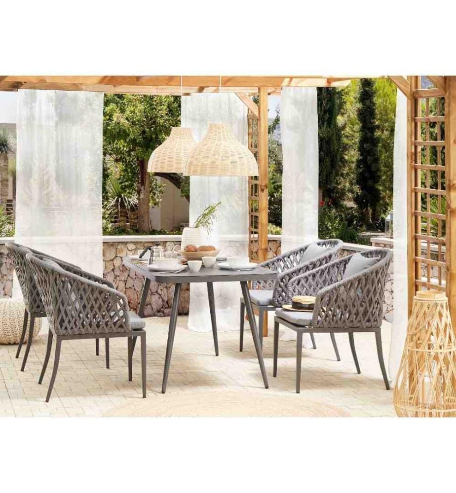 Salle à manger de jardin 4 places LIPARI avec coussins Métal Gris