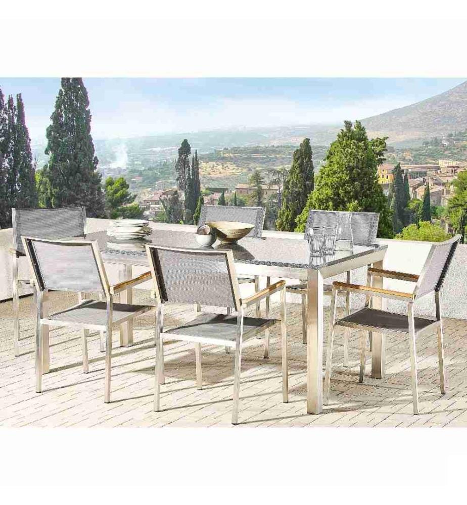 Salle à manger de jardin 6 places GROSSETO Granit Poli Gris