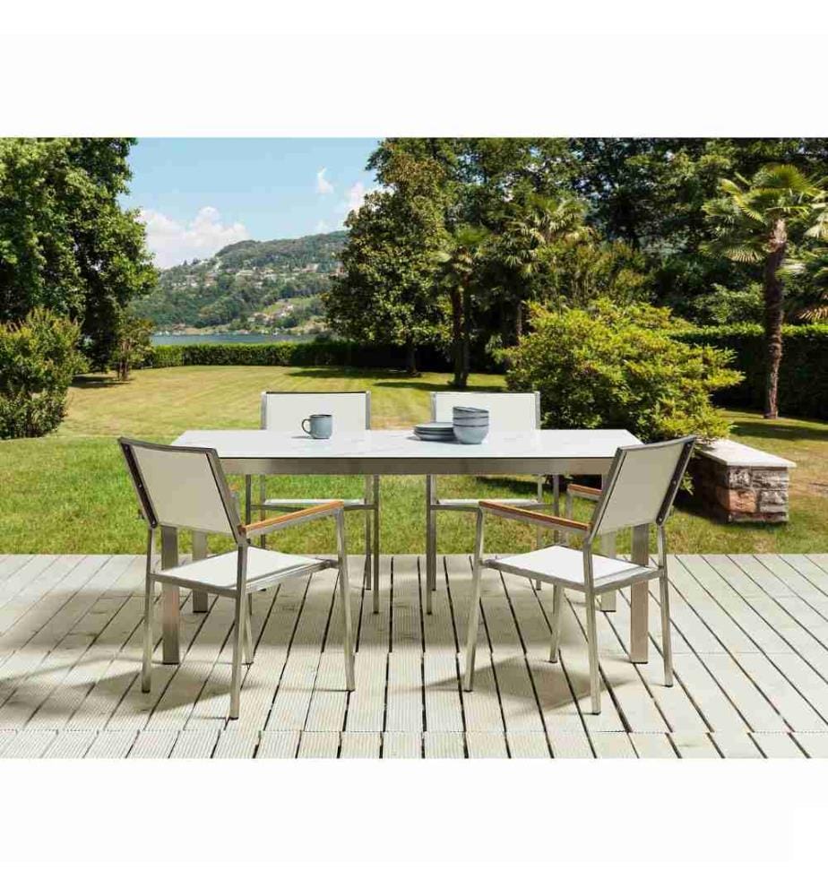 Salle à manger de jardin 4 places COSOLETO/GROSSETO Verre de sécurité Effet marbre Marbre blanc