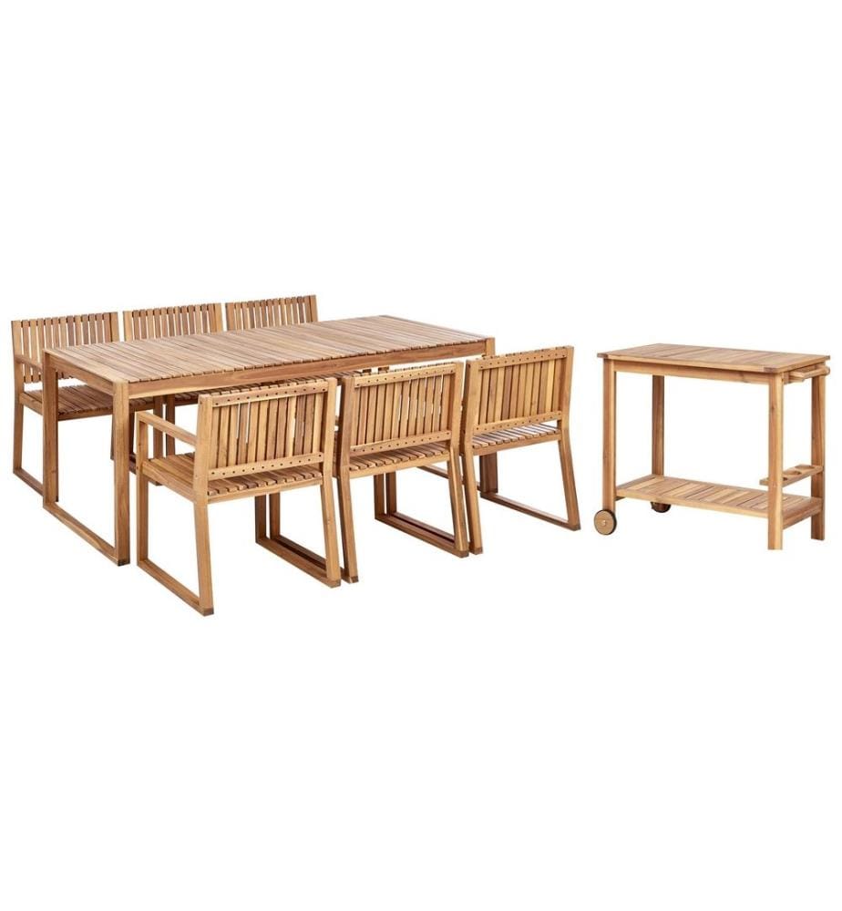 Salle à manger de jardin avec chariot 6 places SASSARI II Bois d'acacia certifié Marron clair