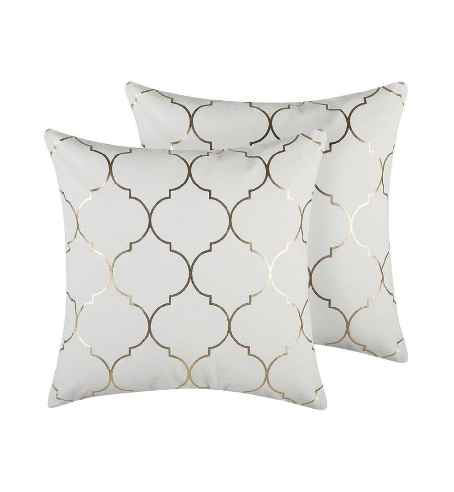 Lot de 2 coussins décoratifs ALYSSUM Coton 45 x 45 cm Blanc Motif de treillis