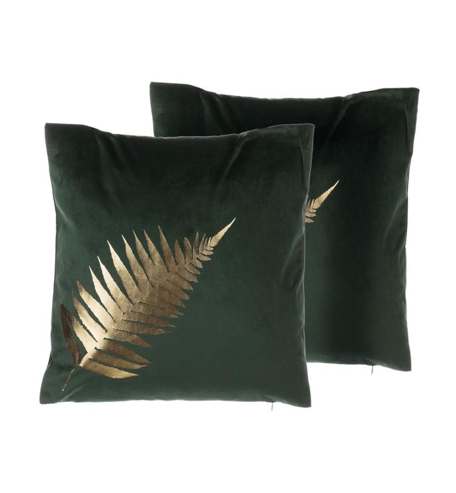 Lot de 2 coussins décoratifs FERN Velours 45 x 45 cm Vert foncé Motif de plante