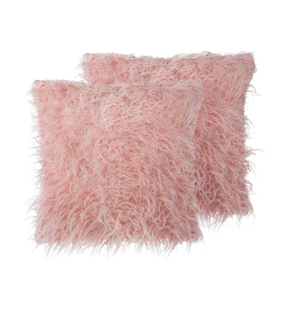 Lot de 2 coussins décoratifs DAISY Fourrure synthétique 45 x 45 cm Rose Unicolore