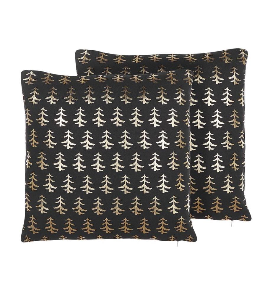 Lot de 2 coussins décoratifs LEROY Coton 45 x 45 cm Noir Motif de Noël