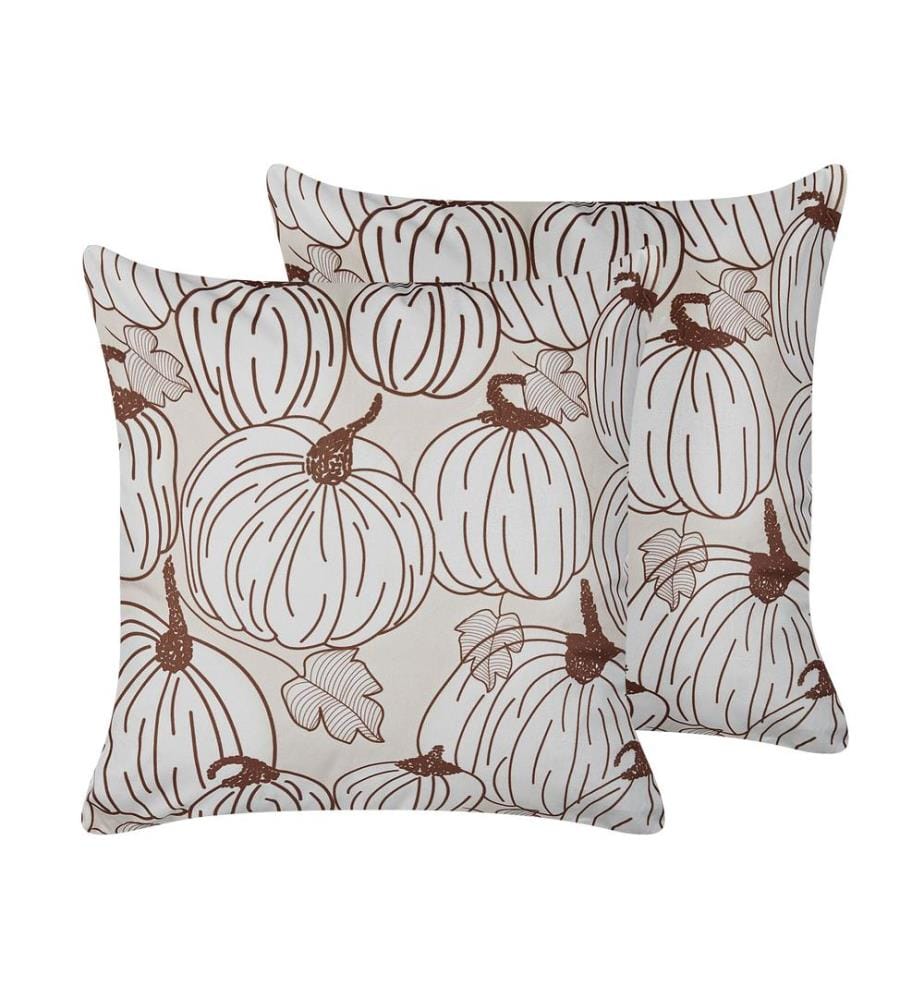 Lot de 2 coussins décoratifs GOURD Velours 45 x 45 cm Beige Motif de plante