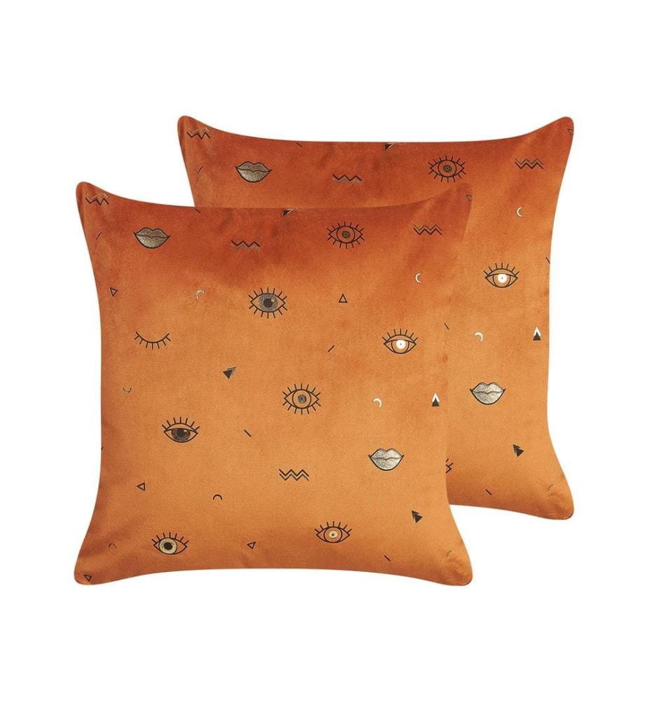 Lot de 2 coussins décoratifs AEONIUM Velours 45 x 45 cm Orange Motif abstrait