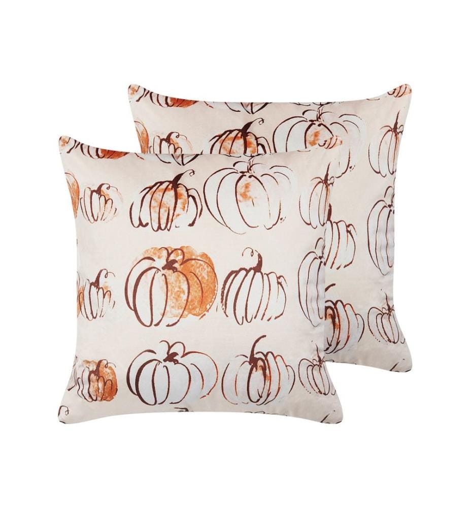 Lot de 2 coussins décoratifs CUCURBITA Velours 45 x 45 cm Beige Motif de plante